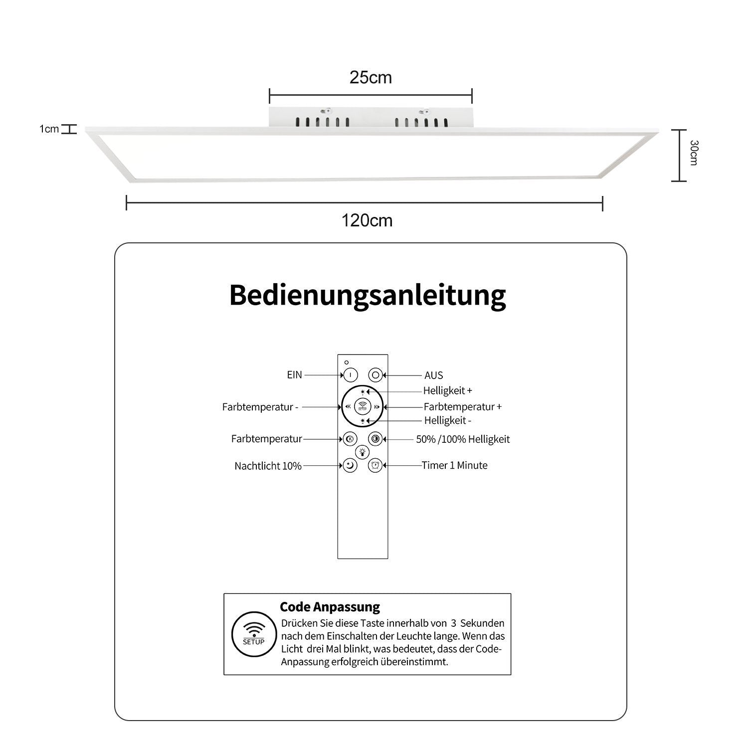ZMH Lampada da soffitto LED di design da 120 cm con dimmer e telecomando per illuminazione interna