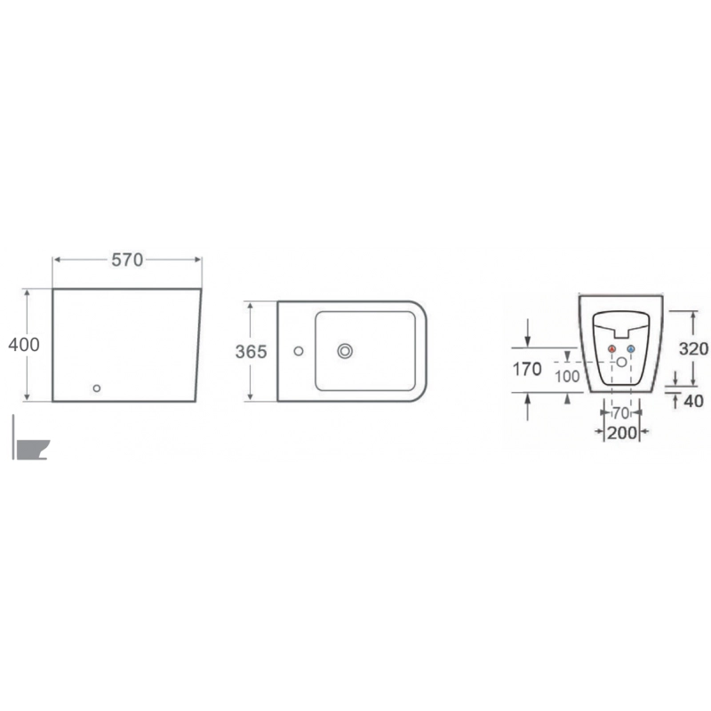 NENY bidet da appoggio 57x40x36,5 cm in porcellana
