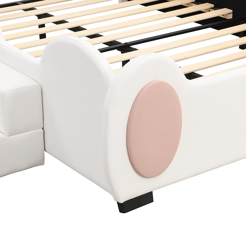 OKWISH Letto Bambini 140×200 cm, Letto Singolo con LED Multicolore, Scivolo e Scala, senza Materasso, in PU e MDF, Rosa e Bianco