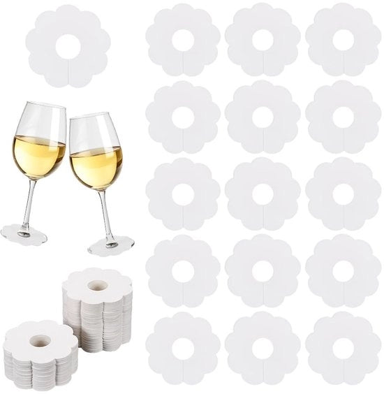 Etichette per Vino con Design di Fiori - 150 Pezzi - Identificatori DIY per Vino - Ideali per Feste - Bianco