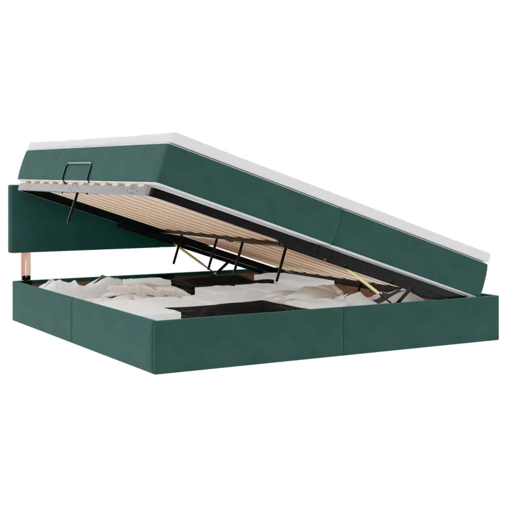 Letto con contenitore LED e materasso Verde Scuro 200 x 200 cm