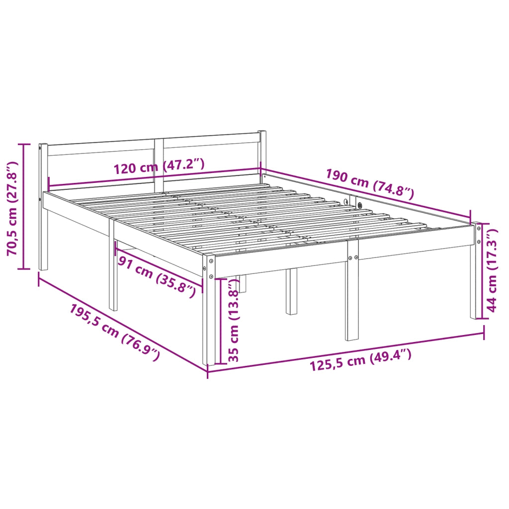 Letto per Anziani Bianco 120x190 cm Small Double Legno di Pino 810585