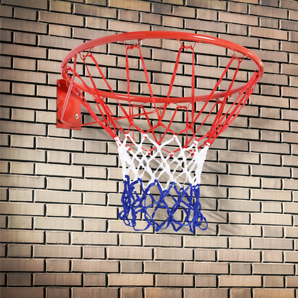 Canestro da basket con rete, 46 cm, tubo in acciaio e nylon, rosso, blu, bianco, ideale per giardino e tempo libero