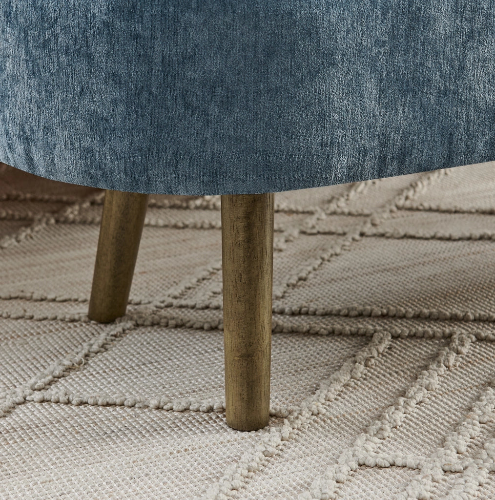 Panca contenitore ovale in ciniglia blu 110x40x42 cm
