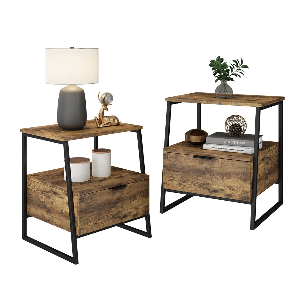 Vicco Comodino Rovere rustico/nero Set di 2