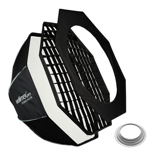 Studio Softbox Octagon 90cm + adattatore softbox per Hensel Expert, ruotabile a 360°, con griglia, maschera, adattatore Bowens e borsa per il trasporto