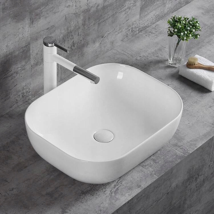 Lavabo da appoggio rettangolare in ceramica da posizionare sul piano di lavoro, bianco, 46x33 cm