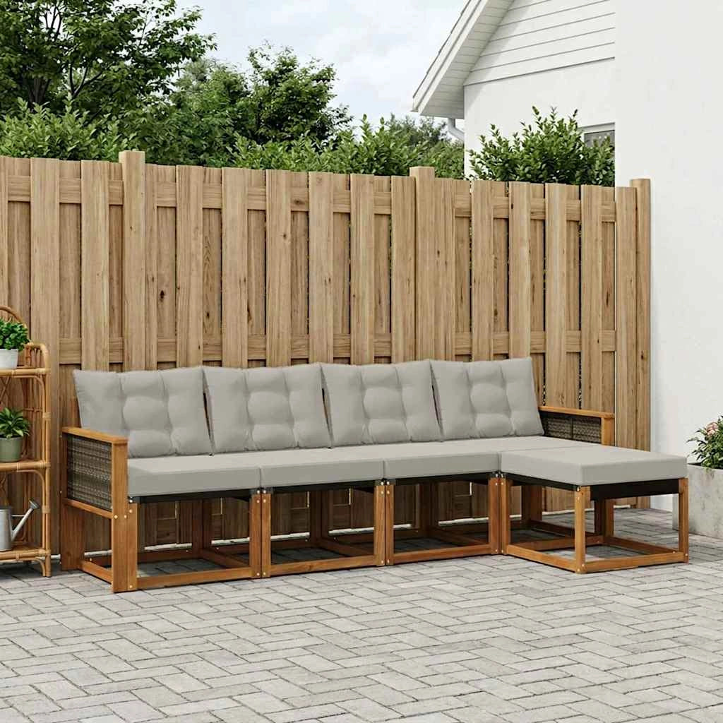 Set di divani da esterno 5 pz Naturale e Grigio Chiaro 3381883