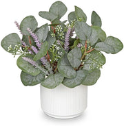 Pianta di Eucalipto Artificiale in Vaso, Pianta Finta come Reale con Vaso Ceramico per Decorazione Camera Cucina Bagno Tavolo Ufficio Cucina Giardino Decorazione
