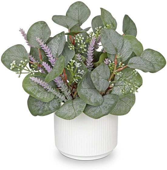 Pianta di Eucalipto Artificiale in Vaso, Pianta Finta come Reale con Vaso Ceramico per Decorazione Camera Cucina Bagno Tavolo Ufficio Cucina Giardino Decorazione