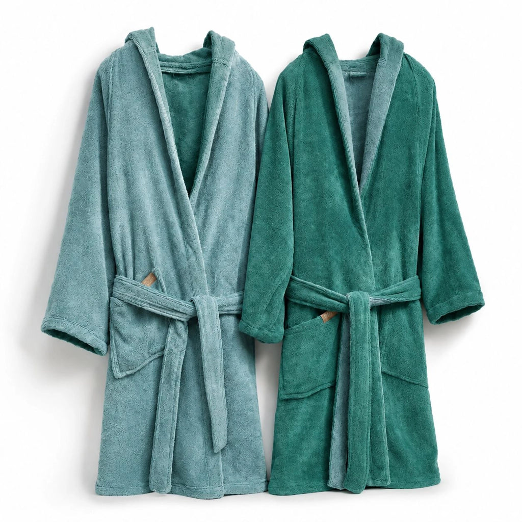 Sekate, Accappatoio 100% Cotone con Cappuccio Reversibile, Verde Acqua