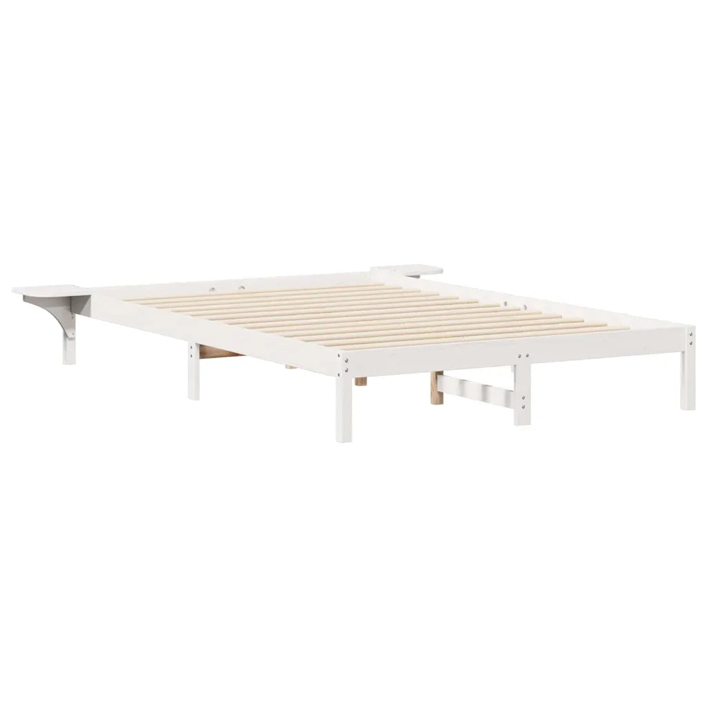 Letto con Tavolini Laterali Bianco 140 x 210 cm Pino massello