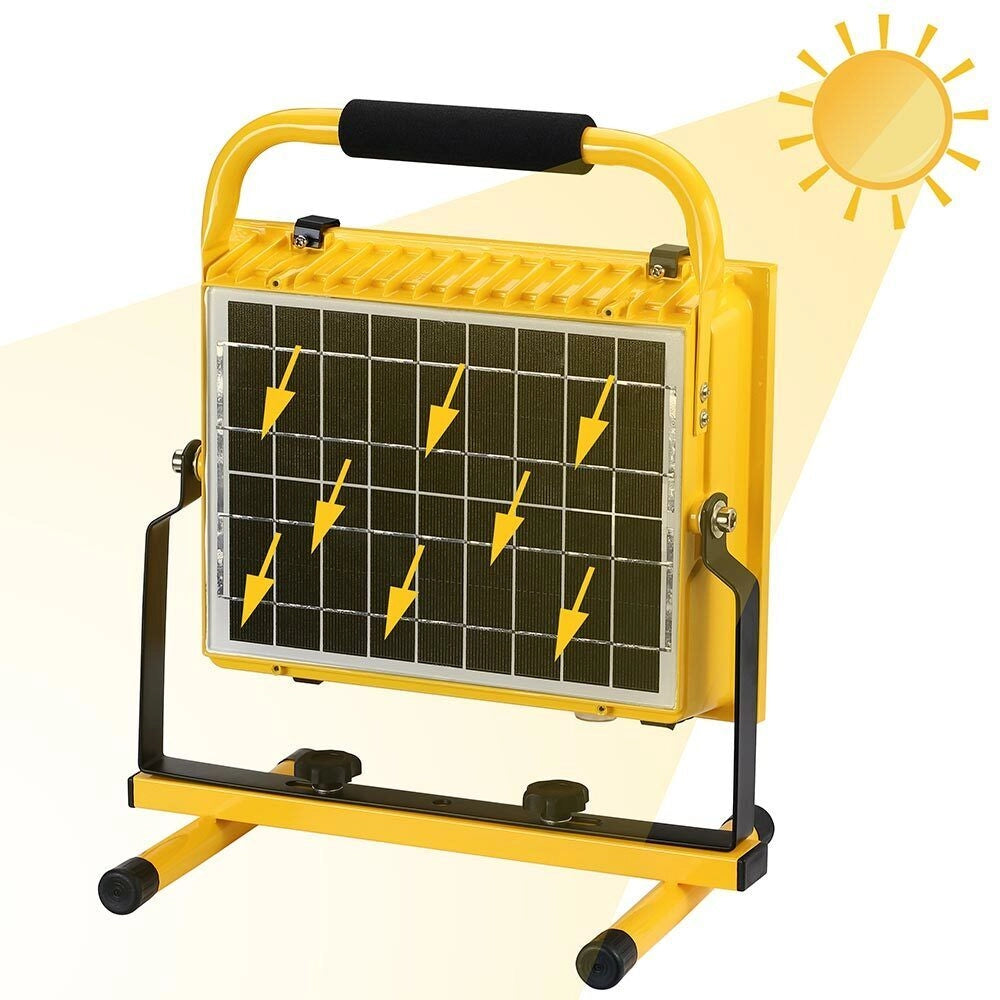 Lampada Faro Lavoro Portatile con Pannello Solare 100W 1000lm Luce Emergenza SOS
