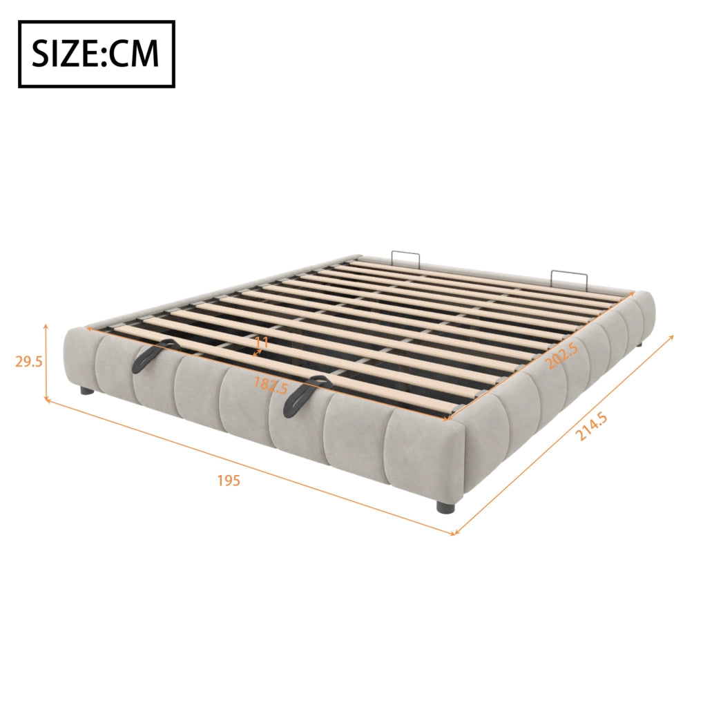 Letto imbottito con sollevamento idraulico, LED integrata e vano contenitore