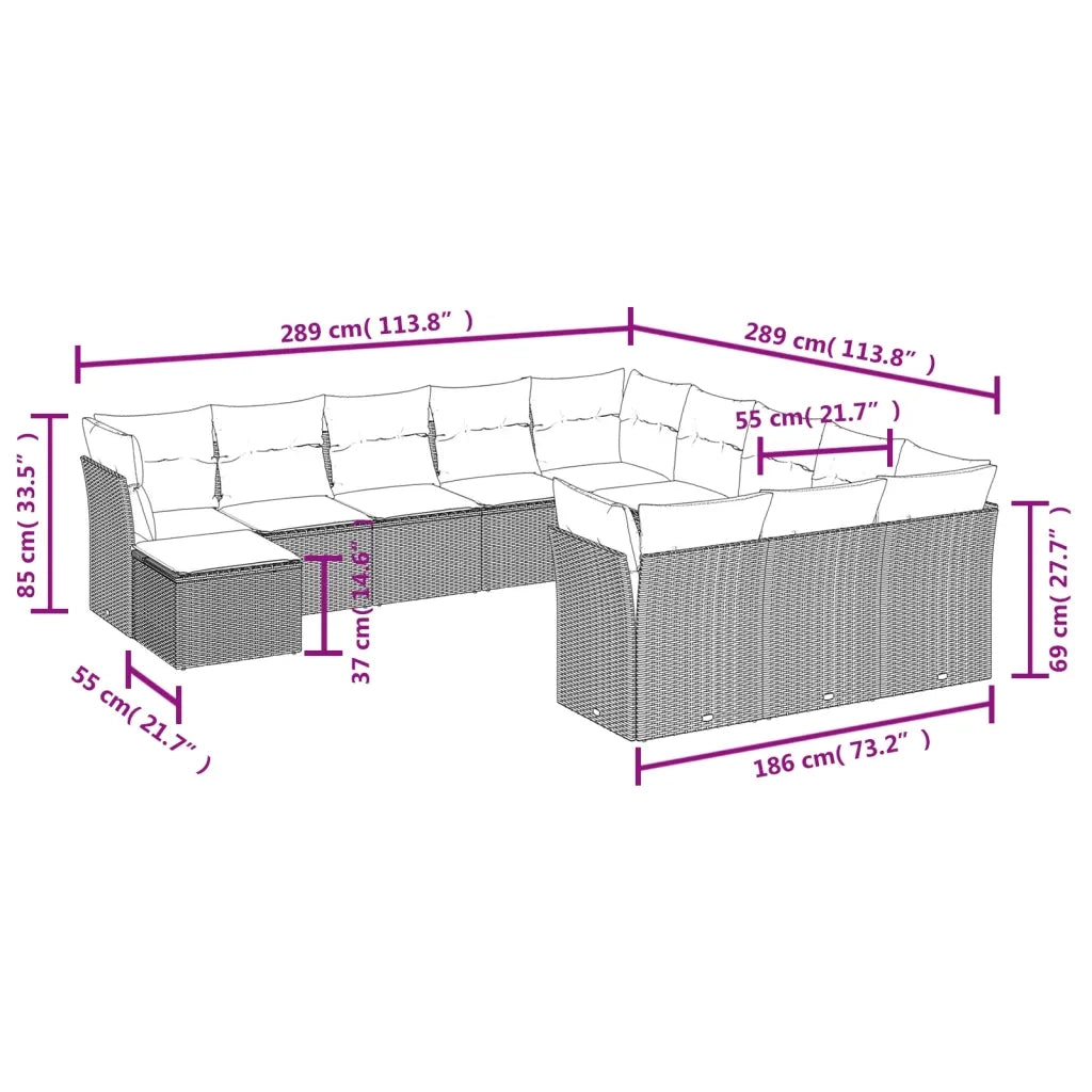 Set Divano Giardino 12 pz con Cuscini Grigio Chiaro Polyrattan