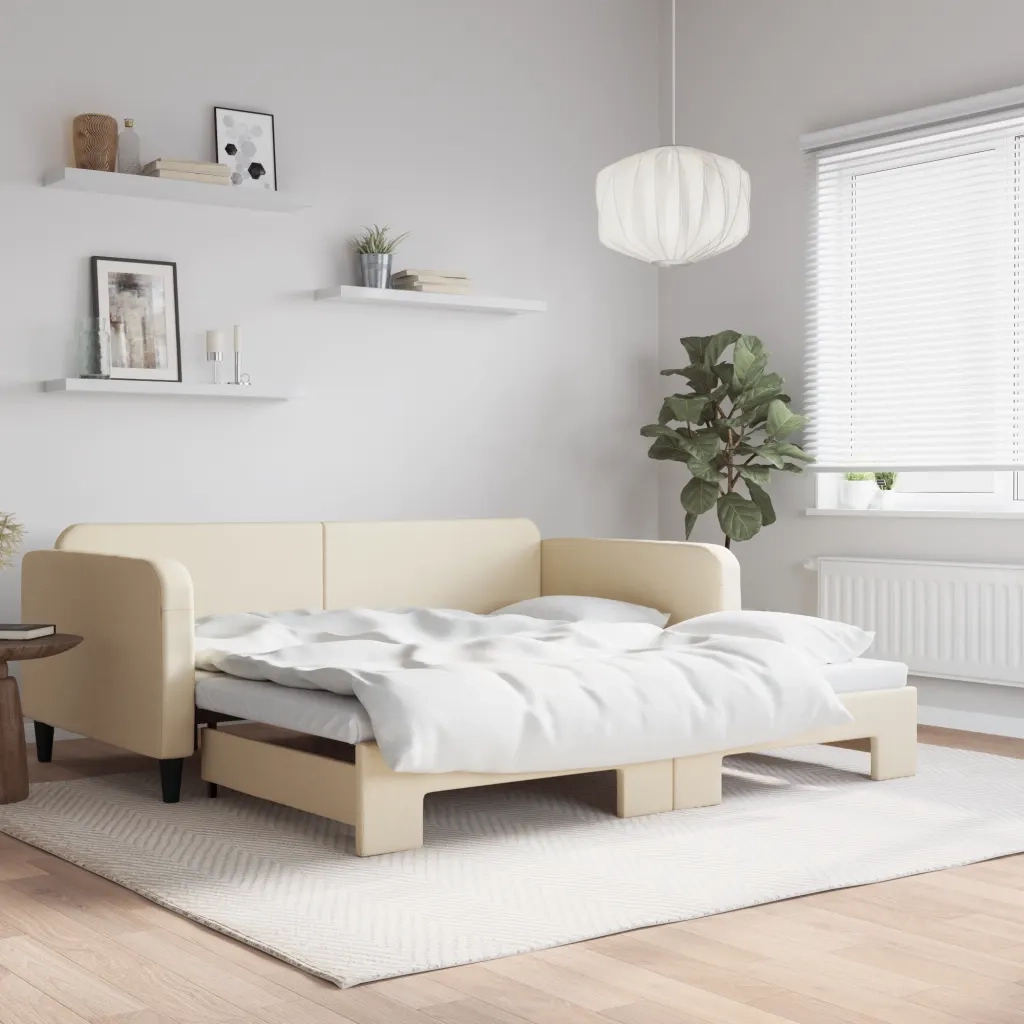 Divano letto | Sof¨¤ letto | Letto singolo Estraibile Crema 100x200 cm in Tessuto