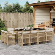 Set da Pranzo da Giardino 13 pz con Cuscini Beige in Polyrattan