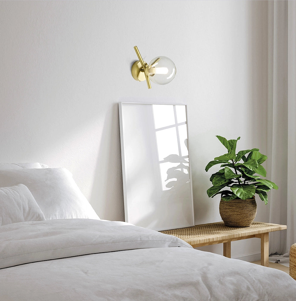 CAMELY APPLIQUE DA PARETE O SOFFITTO 1 LUCE ORO SPAZZOLATO ATTACCO G9 D.12CM IN VETRO TRASPARENTE