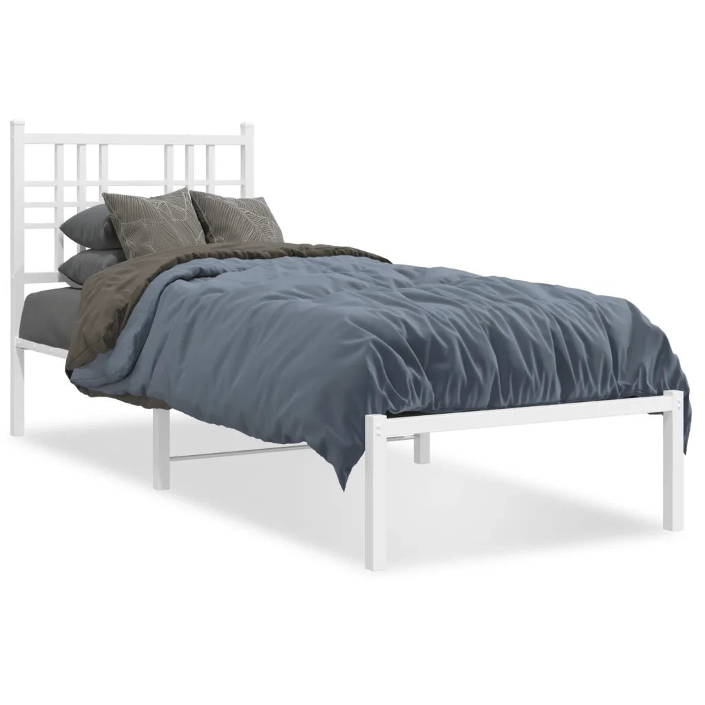 Letto singolo | Letto per adulti | Giroletto senza Materaso con Testiera Metallo Bianco 75x190 cm