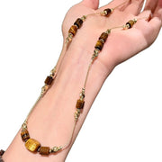 Collana a catena con perline in occhio di tigre, stile vintage, a strati, elegante e semplice.