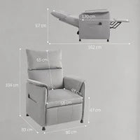 Poltrona Reclinabile Elettrica con Telecomando e Poggiapiedi, in Tessuto Effetto Velluto, 80x83x104 cm, Grigio