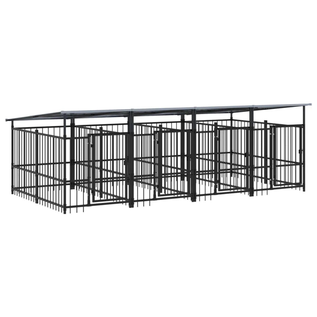 Cuccia gabbia per animali da esterno pac con tetto per cani in acciaio 7,51 m² nero 02_0041770