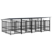 Cuccia gabbia per animali da esterno pac con tetto per cani in acciaio 7,51 m² nero 02_0041770