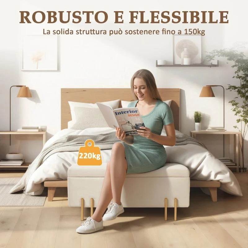 PANCA FONDO LETTO MODERNA CON SPAZIO CONTENITORE INTERNO, IN POLIESTERE BEIGE, 100X40X42 CM