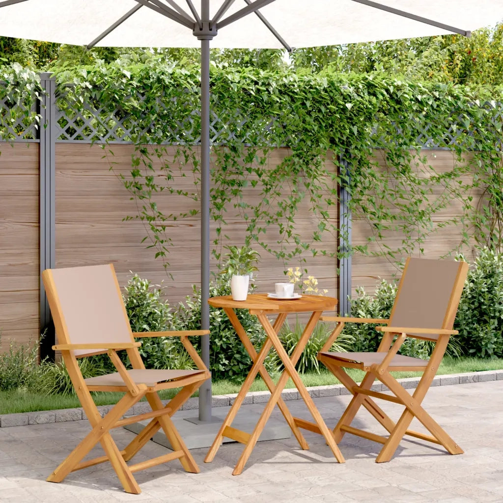 Set da Bistrot 3pz | Set Salotto da Giardino Tortora in Tessuto e Legno Massello