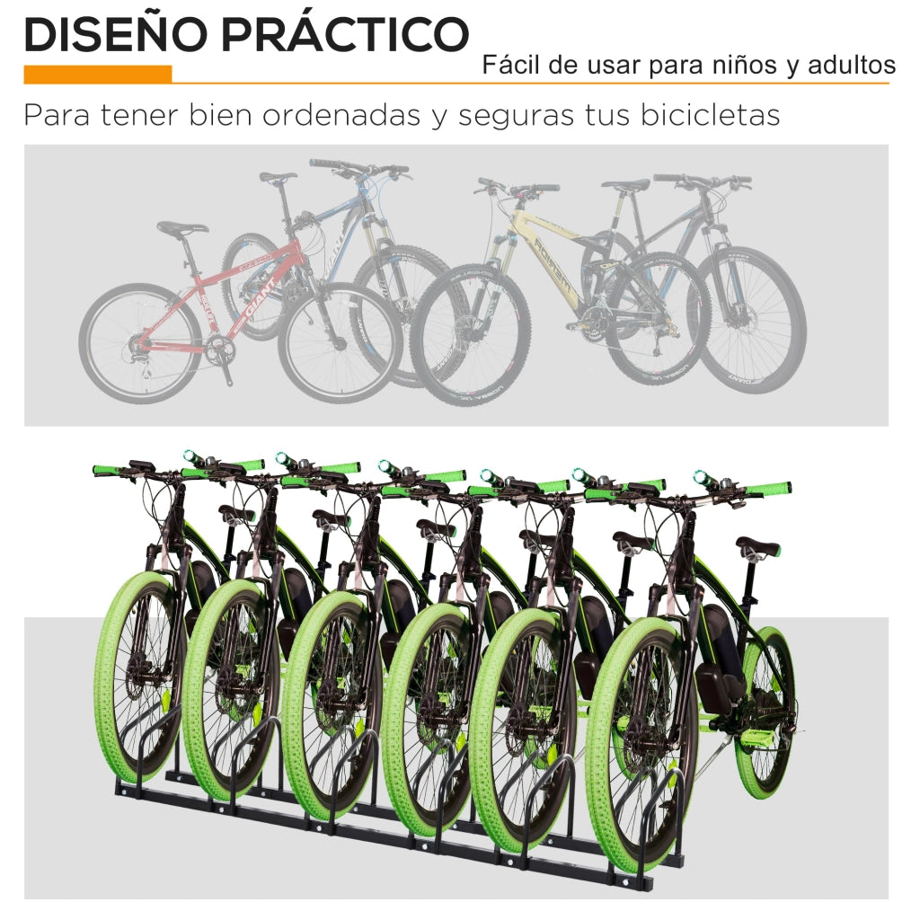 Parcheggio Biciclette 6 Posti ¨C zephmum ¨C Acero 179x33x27 cm Nero