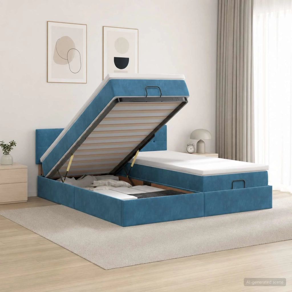 Letto ottomano con materasso 2 pz Blu Scuro Velluto 3456754
