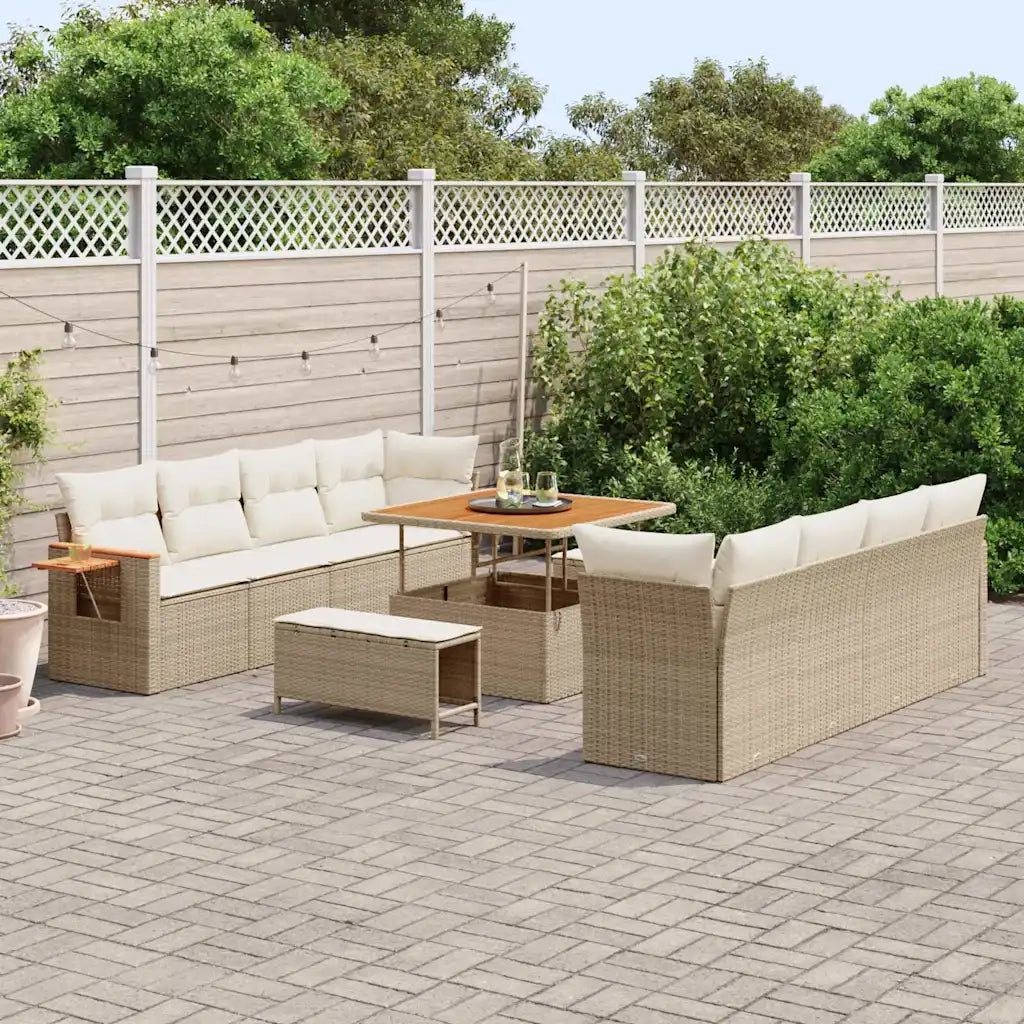 Set Divano da Giardino 12 pcs Beige e Crema polyrattan