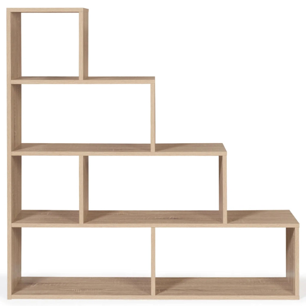 IDMarket - Scaffale a scala con 6 scomparti in legno look faggio LINA