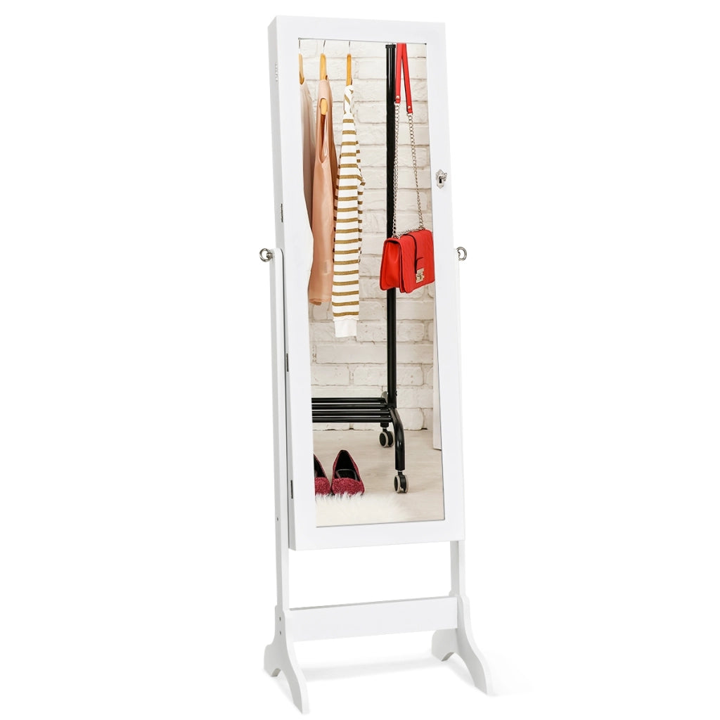Armadietto porta gioielli con specchio e supporto da camera da letto 156x46x37cm Bianco