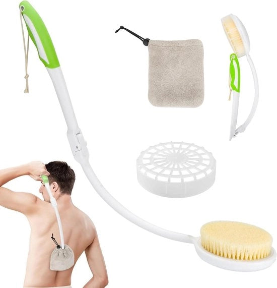Kit di assistenza per la schiena con asciugamano e diverse spazzole per la cura ottimale della schiena per anziani