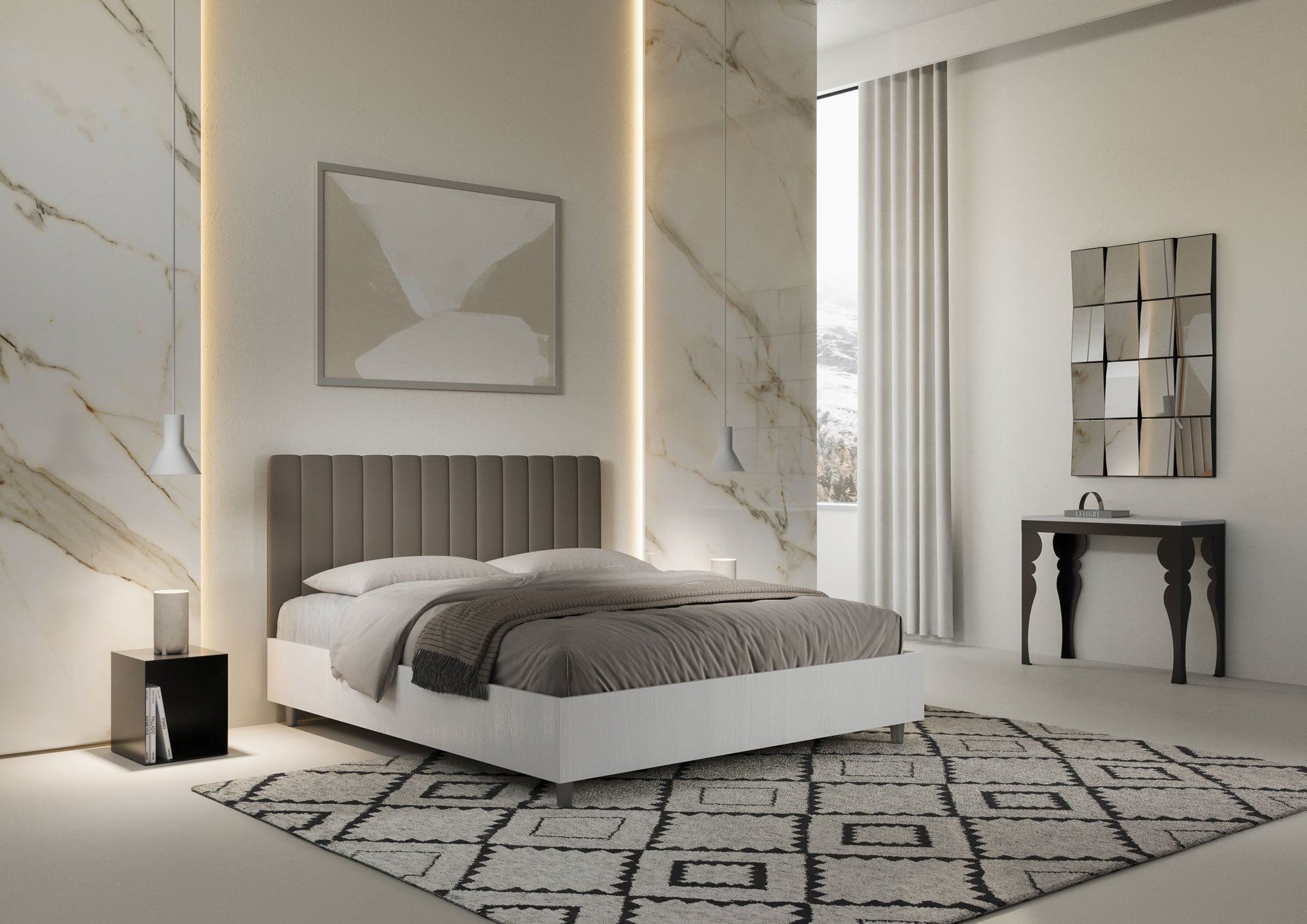 Letto Matrimoniale 160x200 cm con Rete Kaia Cappuccino