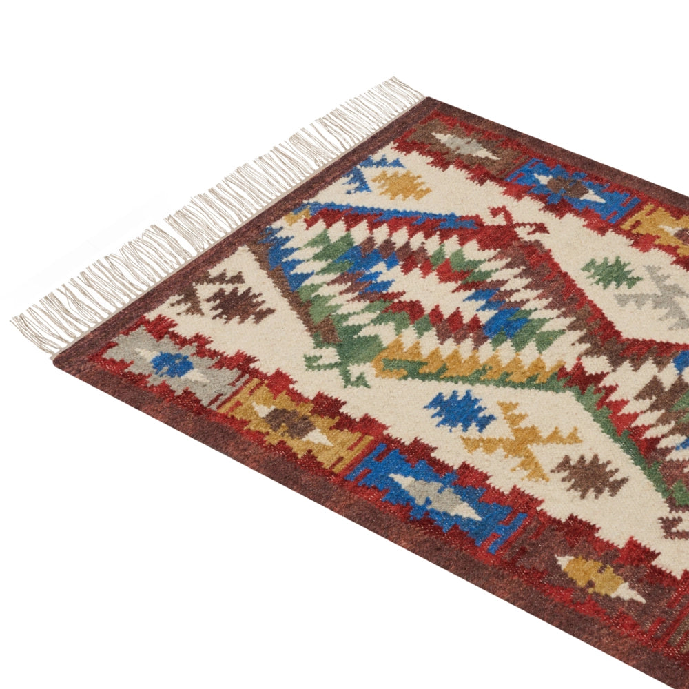 Tappeto di lana multicolore 80 x 150 cm kilim fatto a mano con nappe soggiorno camera da letto