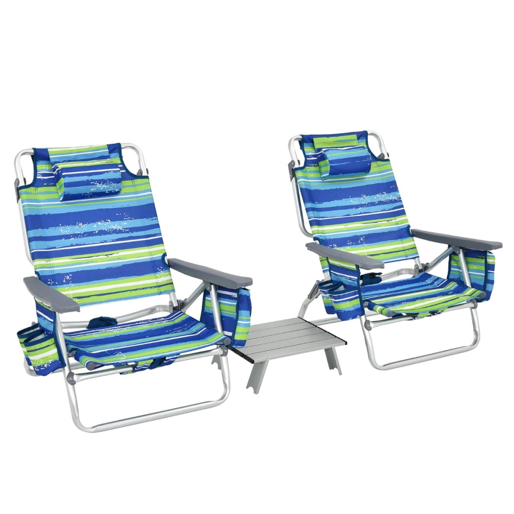 Set di sedie da spiaggia e tavolino, Sedie da esterno reclinabili con tavolino da campeggio a scomparsa Blu-Tavoli e sedie da campeggio