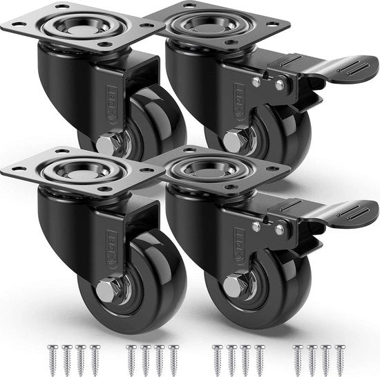 Ruote per mobili con manubri e viti - 50 mm a 200 KG - 4 pezzi - Senza segni di passaggio - Ruote per mobili - Mobili - Ruote per carrello - Nero