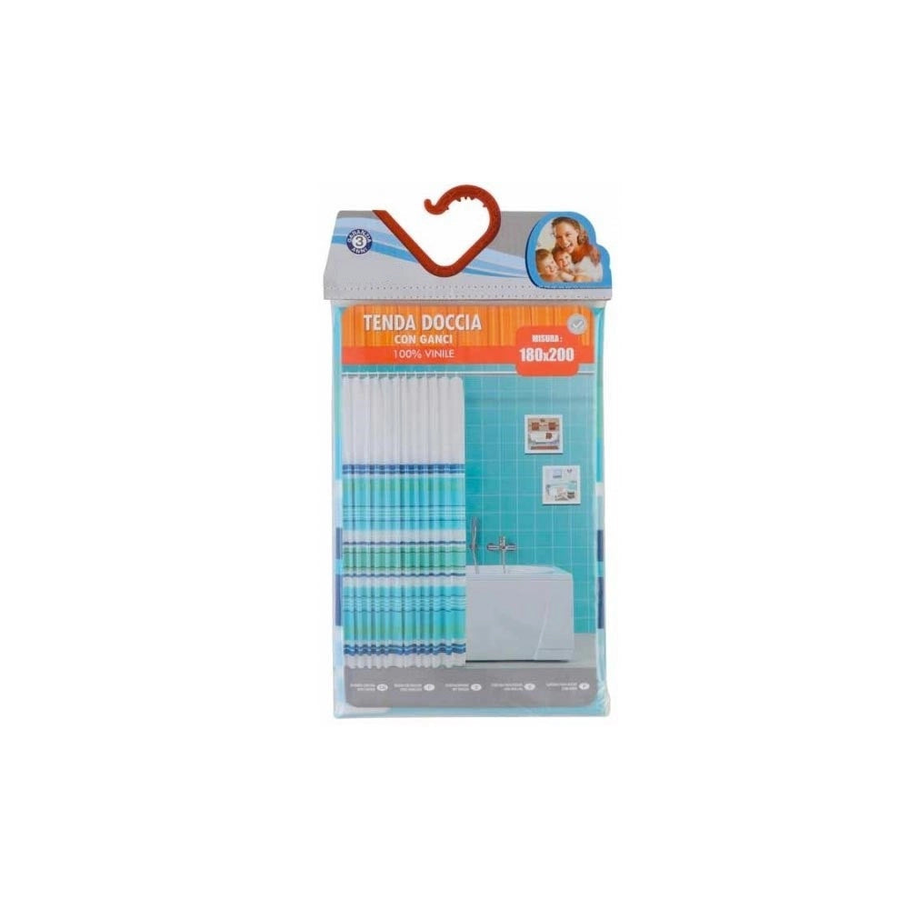 Trade Shop - Tenda Doccia In Vinile Con Ganci Impermeabile 180 X 200 Cm Azzurro Verde -