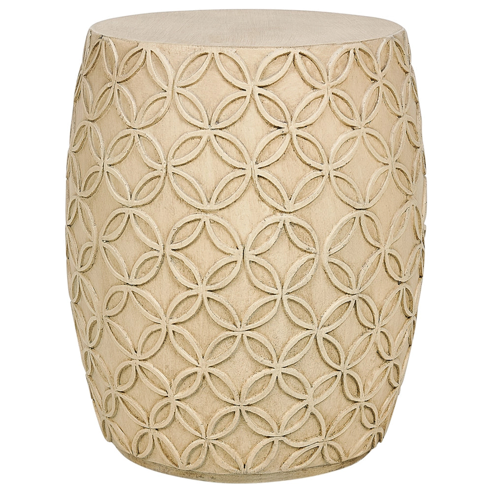Tavolo Beige Chiaro in fibra di vetro con piano rotondo a forma di tamburo Macchia UV Ruggine Acqua Vento Resistente Boho Moderno Soggiorno all'aperto