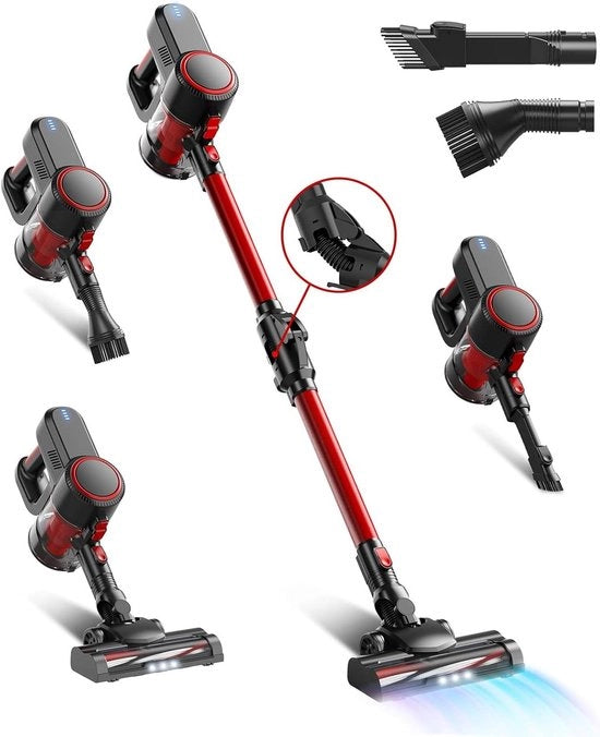 Aspirapolvere elettrico 6 in 1 senza fili - 35 minuti di autonomia, 2 modi, seta turbo con luci LED (rosso)