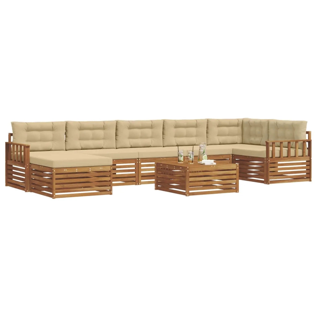 Set di divani da esterno con cuscino 8 pcs Naturale e Beige