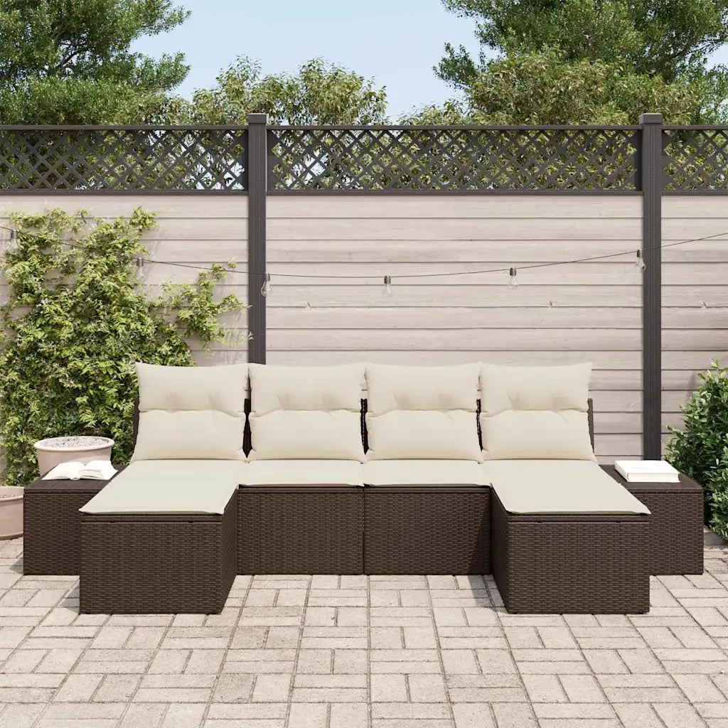 Set Divano da Giardino con cuscino 6 pcs Marrone polyrattan