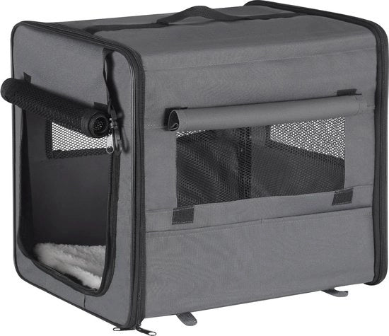 Porta Animali Opvougbare - Cassetta di Viaggio per Gatti e Cuccioli - con Sedia e Cuscino - Color Grigio