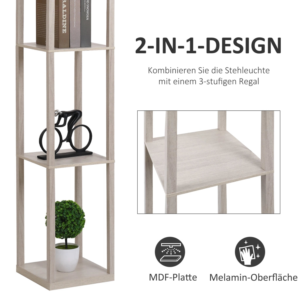 Libreria Lampada a Stelo con Ripiani ¨C zephmum ¨C Legno, Grigio, 26x26x160 cm