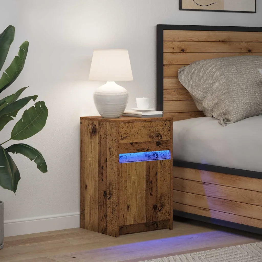 Armadio da letto | Comodino | Armadio da Notte | Mobiletto da notte LED con cassetto Legno vecchio 38 x 34 x 61 cm