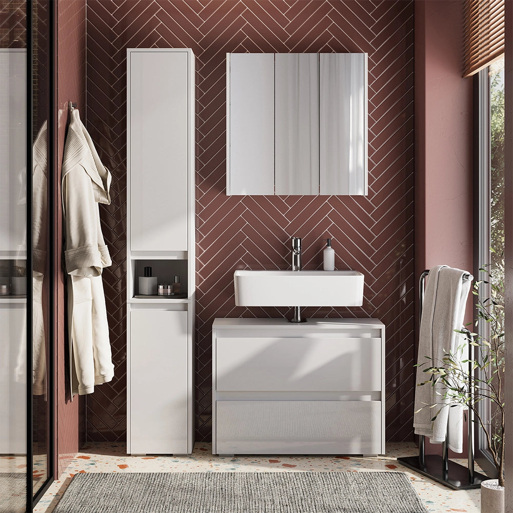 Vicco Set di mobili da bagno Bianco/bianco lucido 3 parti