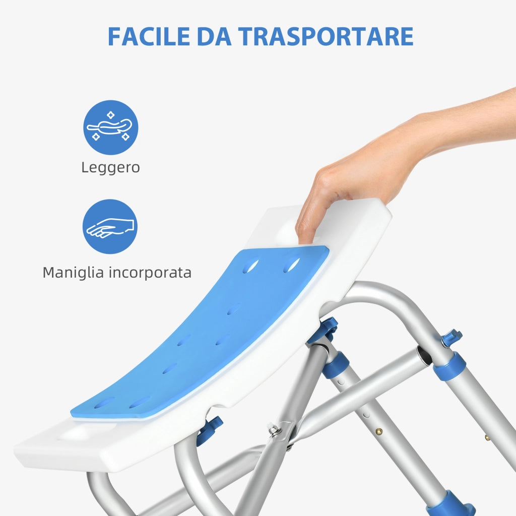 EasyComfort Sgabello per Doccia in Alluminio con Altezza Regolabile e Piedini Antiscivolo a Ventosa, Blu