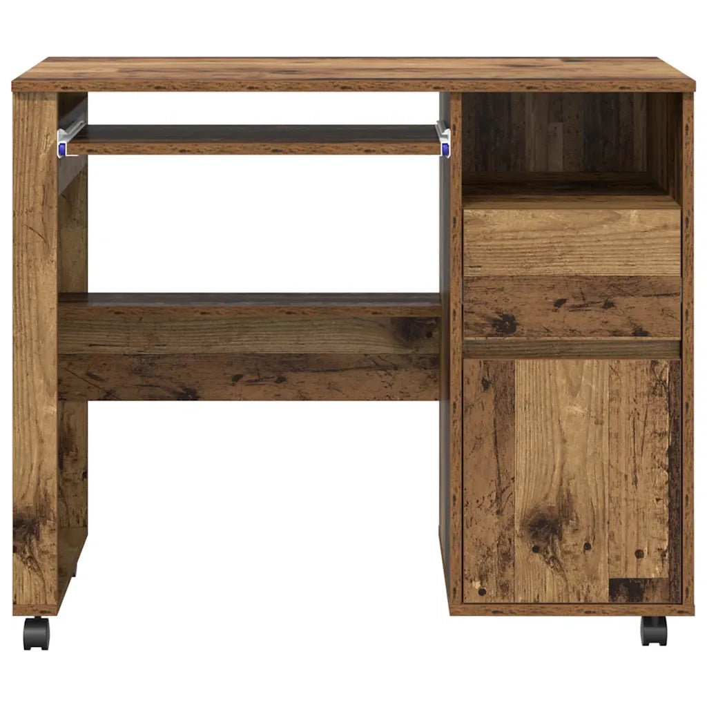 Scrivania | Tavolo da Ufficio con Ruote con cassetto Legno vecchio 91 x 50 x 77 cm